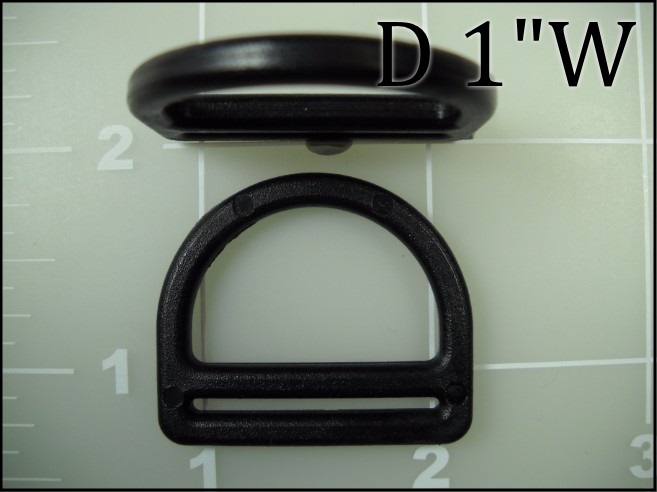 1" nylon black plastic dee ring with webbing slot