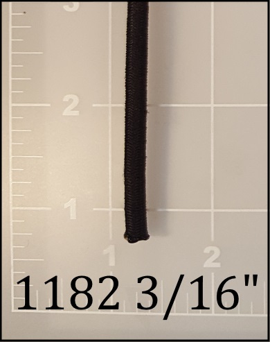 black elastic cord 3/16" ACW  AC&W American Cord and Webbing 1182 54157