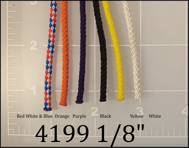 polypropylene red white blue orange purple black yellow cord 1/8" ACW  AC&W American Cord and Webbing
