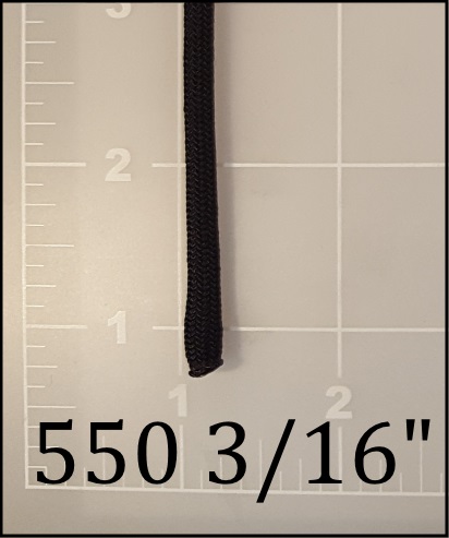 nylon black cord 3/16" ACW  AC&W American Cord and Webbing 550 51495