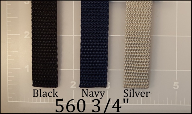 polypropylene black navy blue silver webbing 3/4"