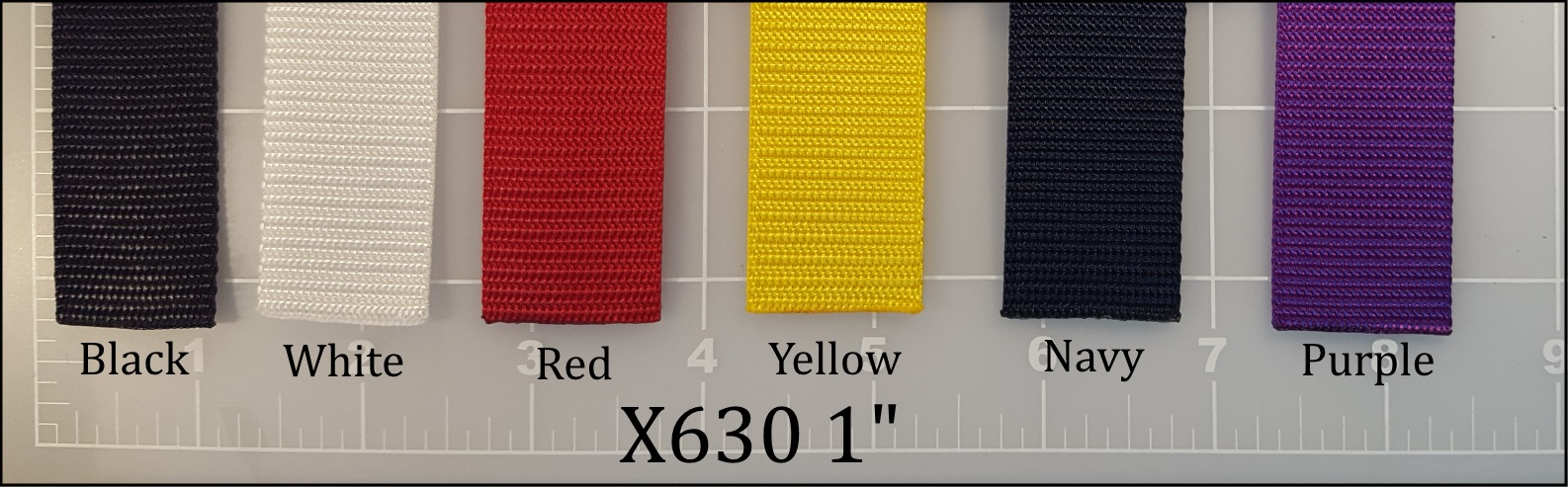 nylon black white red yellow navy blue purple webbing 1" ACW American Cord and Webbing AC&W 10516 11909 12688 13461 10793 12563